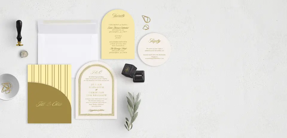 Stacked Wedding Invitations with pocket and coordinating items