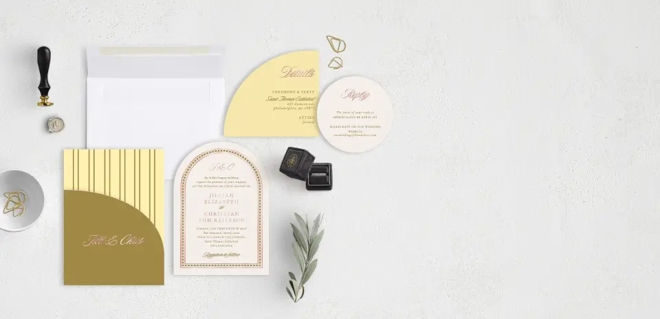 Stacked Wedding Invitations with pocket and coordinating items
