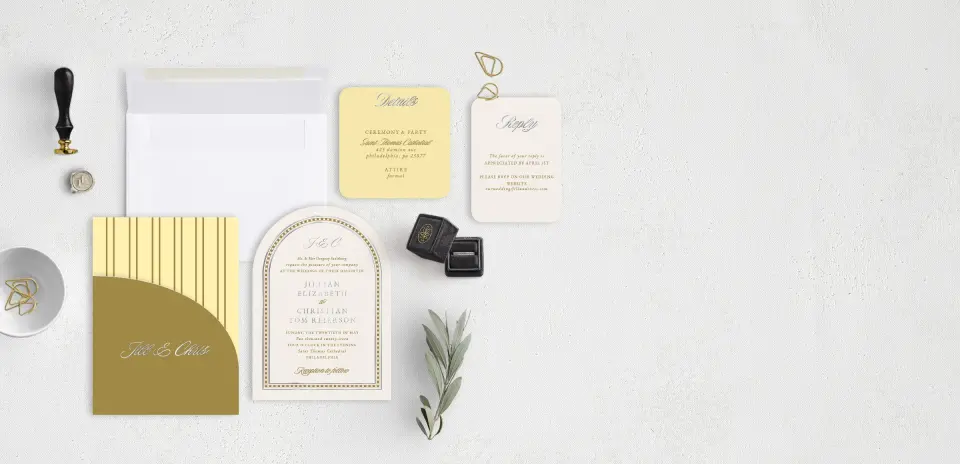 Stacked Wedding Invitations with pocket and coordinating items