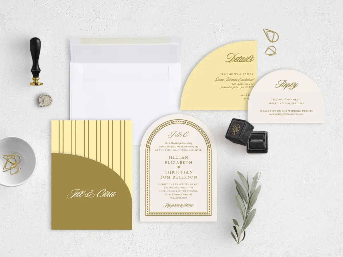 Stacked Wedding Invitations with pocket and coordinating items