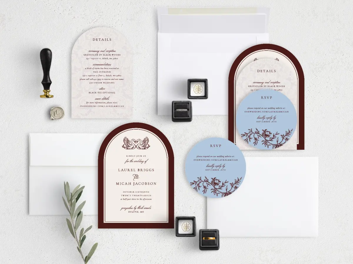 Stacked Wedding Invitations with coordinating items