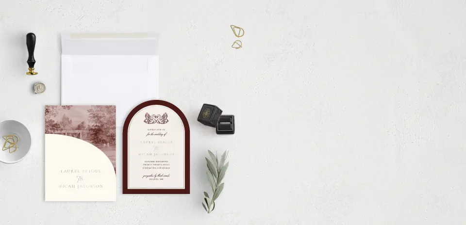 Stacked Wedding Invitations with pocket and coordinating items
