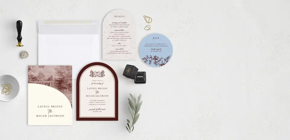 Stacked Wedding Invitations with pocket and coordinating items