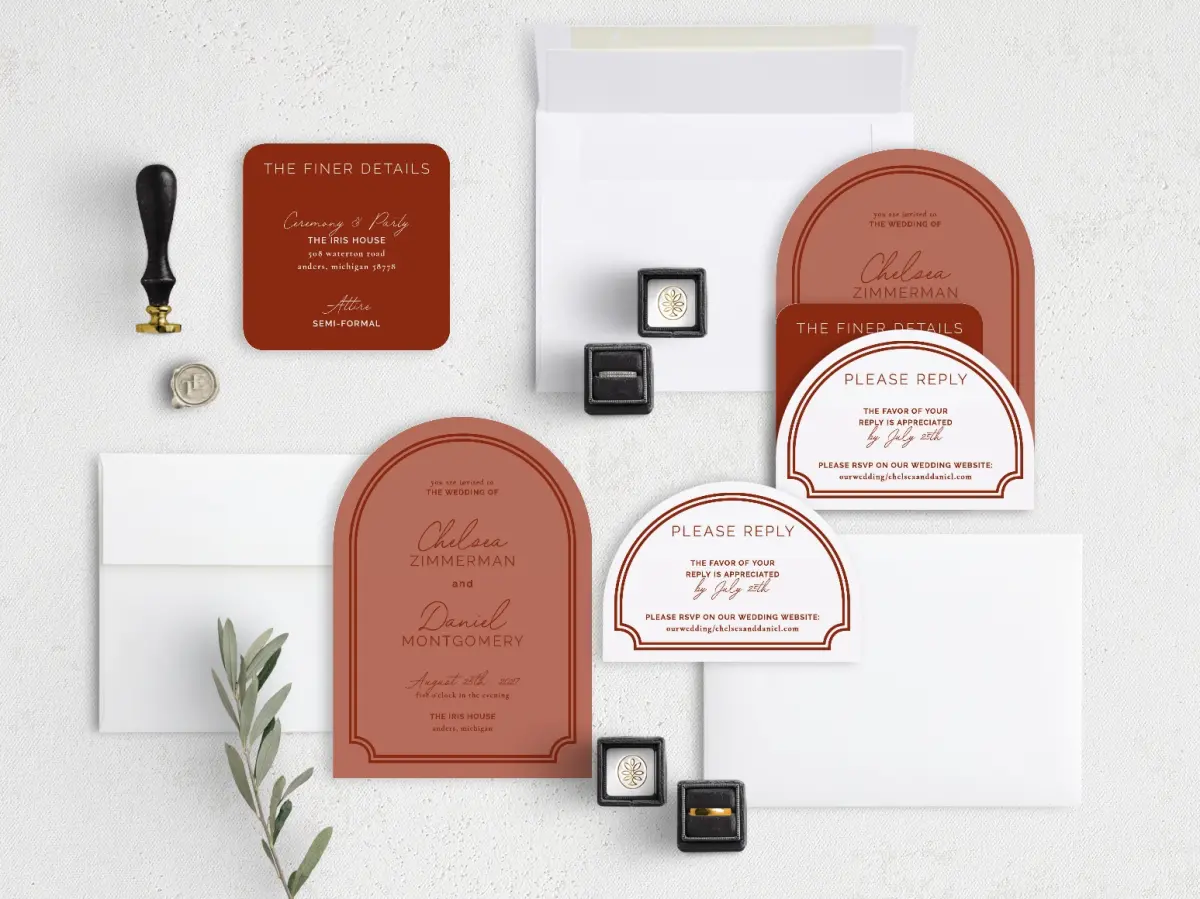 Stacked Wedding Invitations with coordinating items