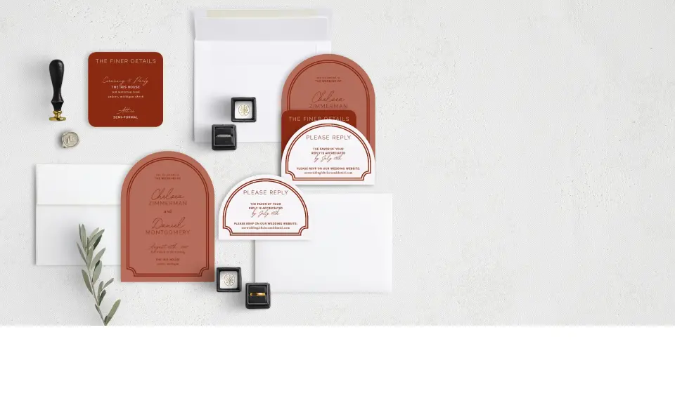 Stacked Wedding Invitations with coordinating items