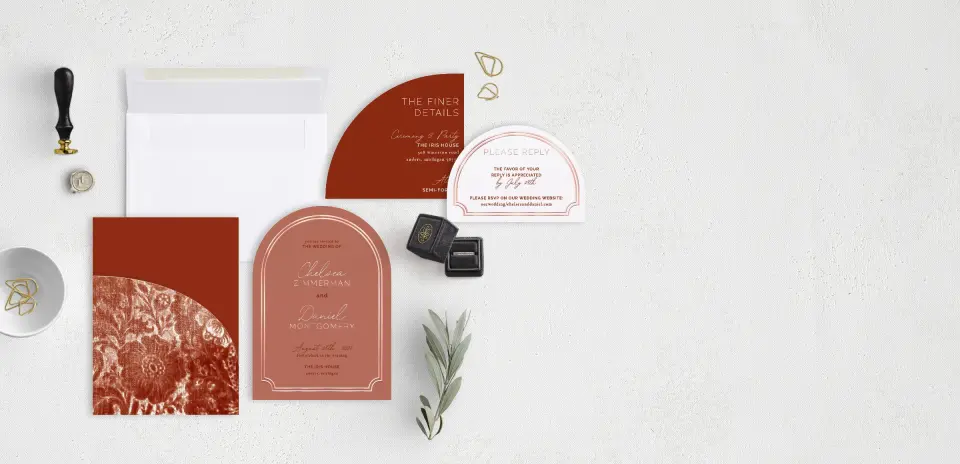 Stacked Wedding Invitations with pocket and coordinating items