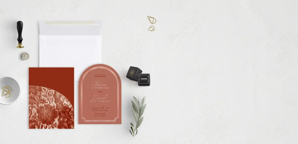 Stacked Wedding Invitations with pocket and coordinating items