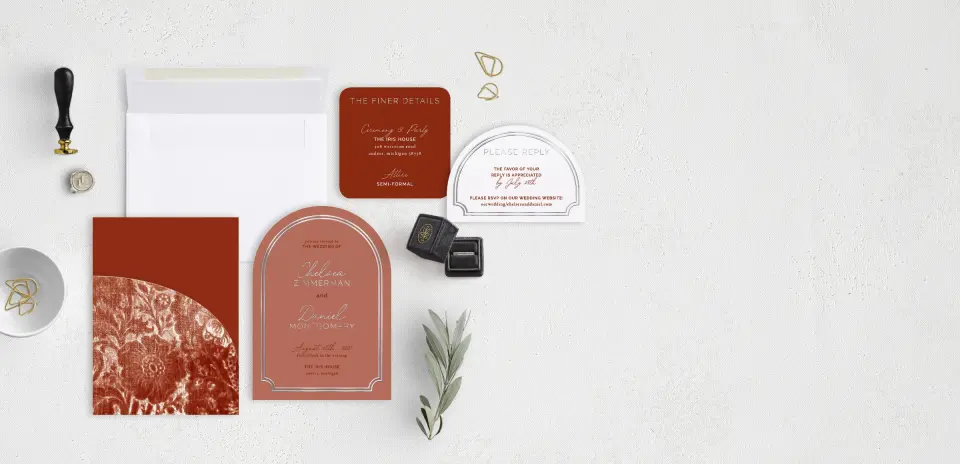 Stacked Wedding Invitations with pocket and coordinating items