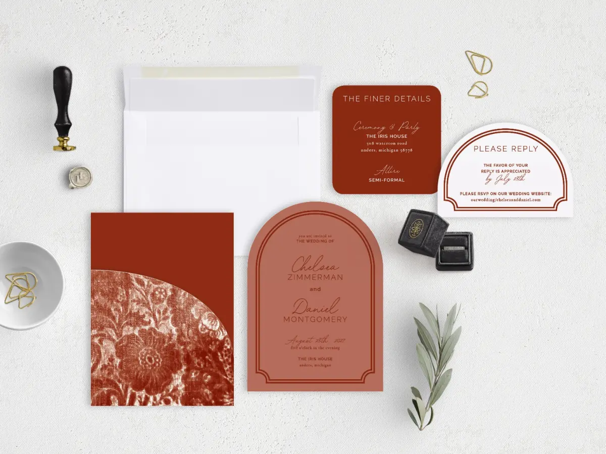 Stacked Wedding Invitations with pocket and coordinating items