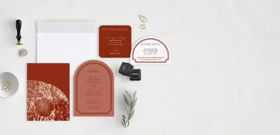 Stacked Wedding Invitations with pocket and coordinating items