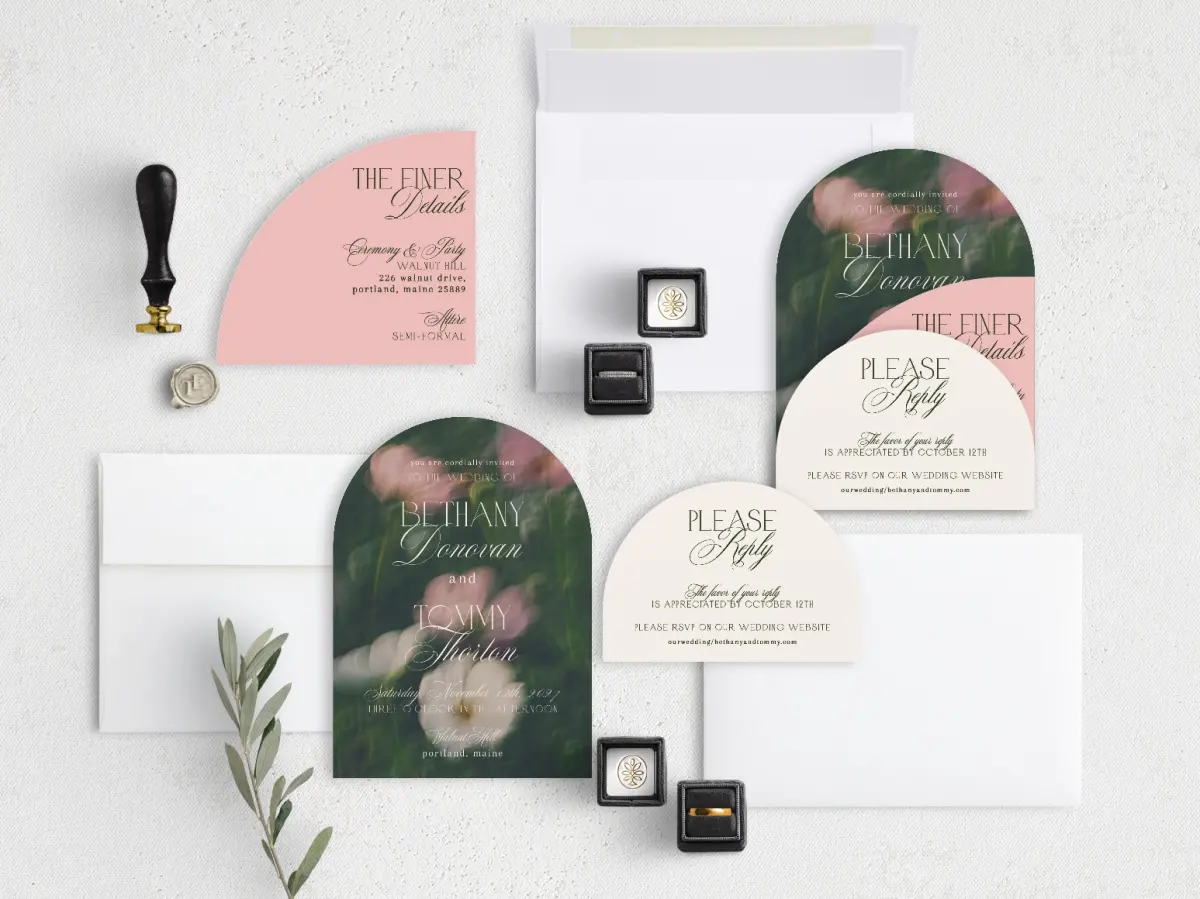 Stacked Wedding Invitations with coordinating items