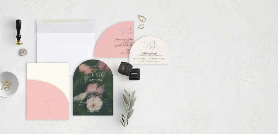 Stacked Wedding Invitations with pocket and coordinating items