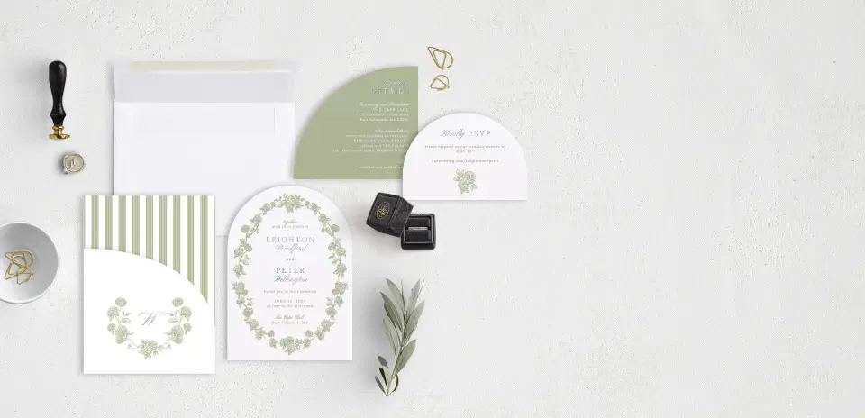 Stacked Wedding Invitations with pocket and coordinating items