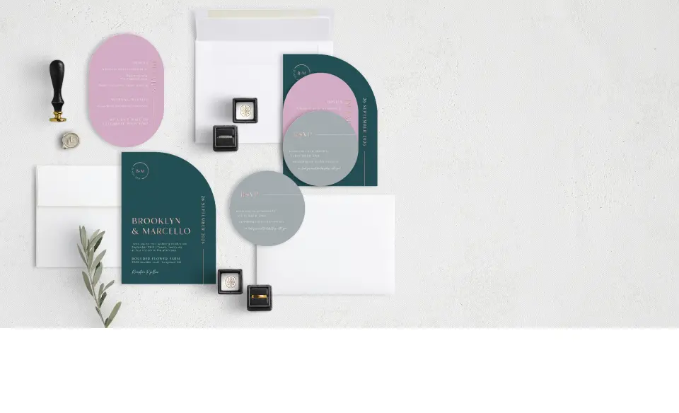 Stacked Wedding Invitations with coordinating items