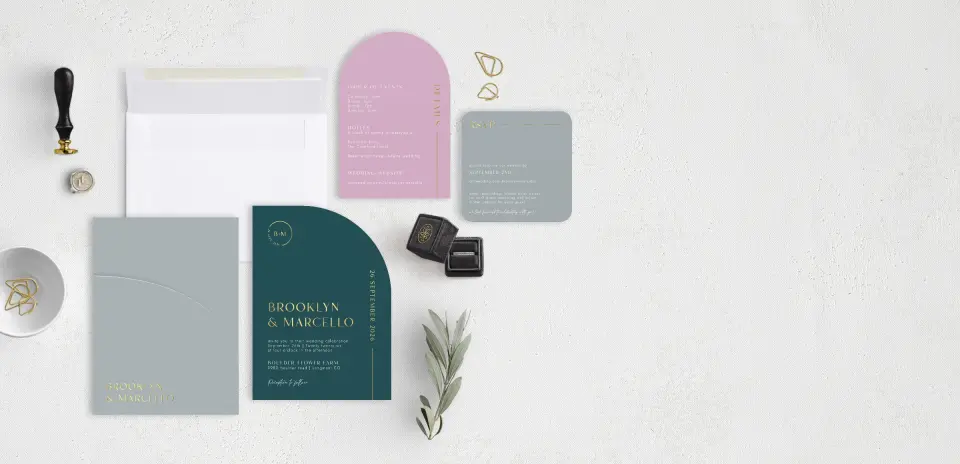 Stacked Wedding Invitations with pocket and coordinating items