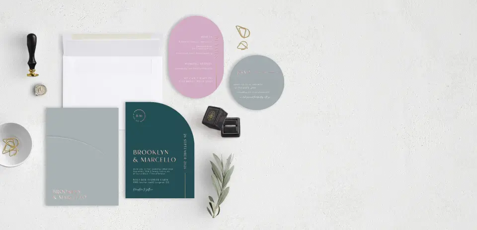 Stacked Wedding Invitations with pocket and coordinating items