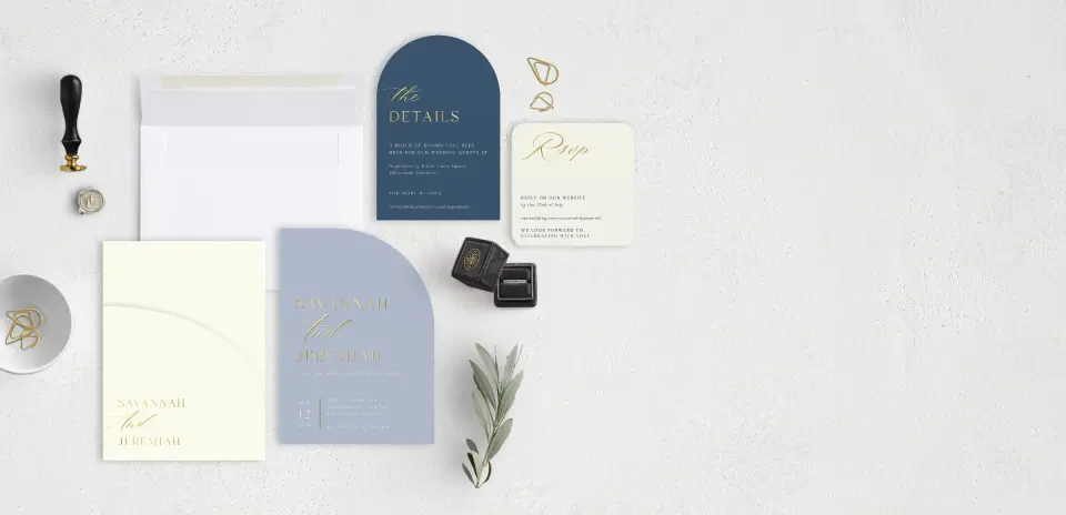Stacked Wedding Invitations with pocket and coordinating items