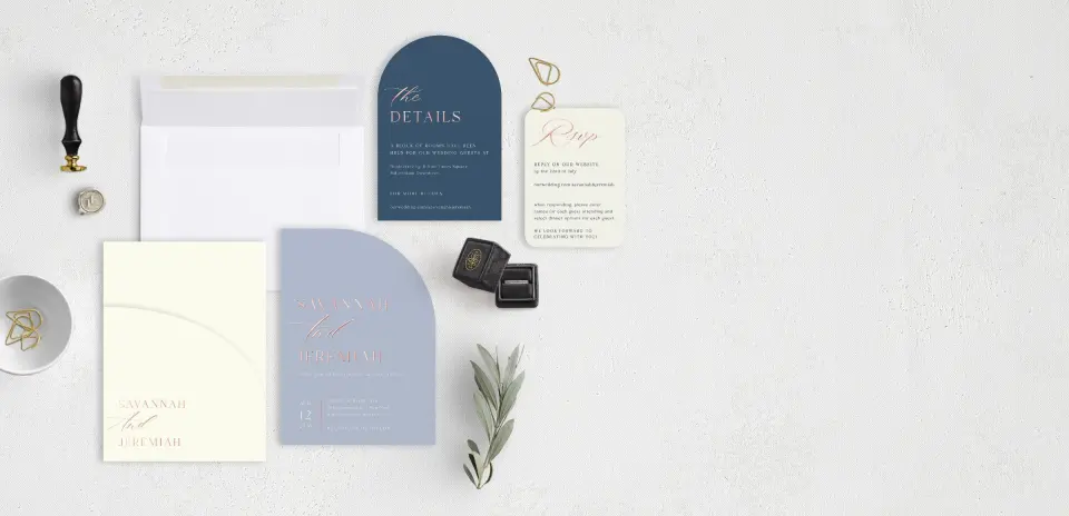Stacked Wedding Invitations with pocket and coordinating items