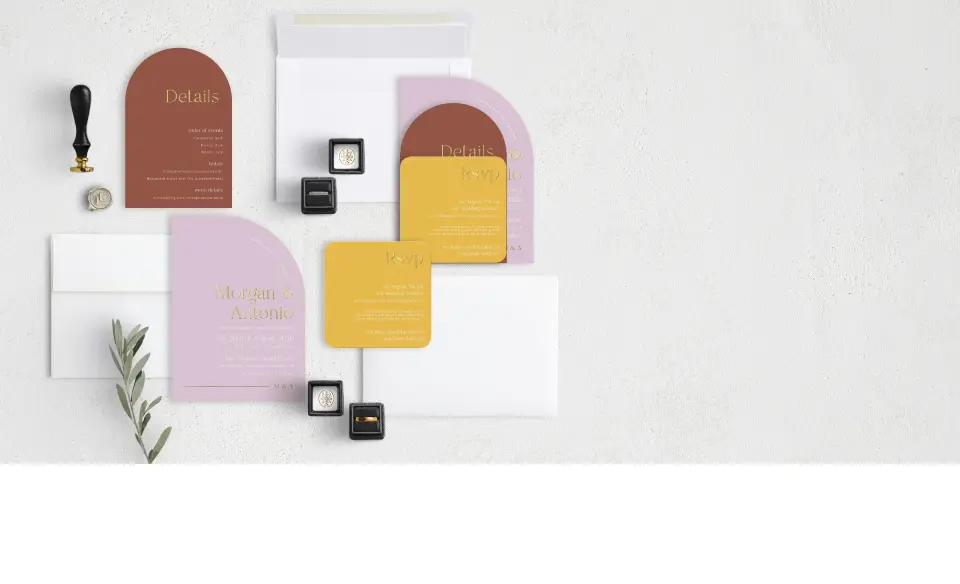 Stacked Wedding Invitations with coordinating items