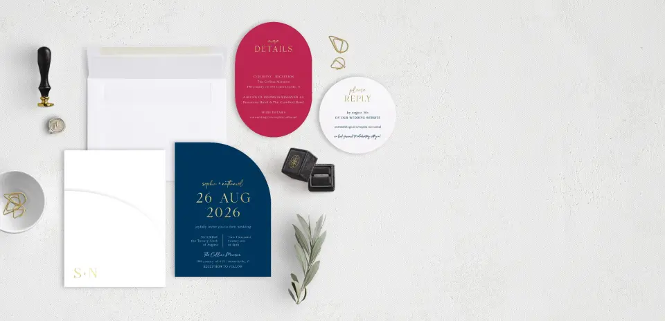 Stacked Wedding Invitations with pocket and coordinating items