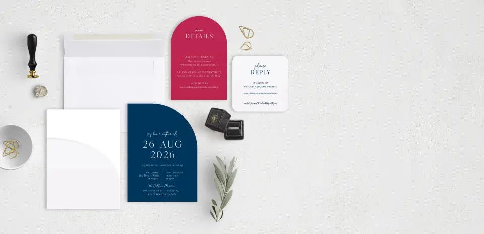 Stacked Wedding Invitations with pocket and coordinating items