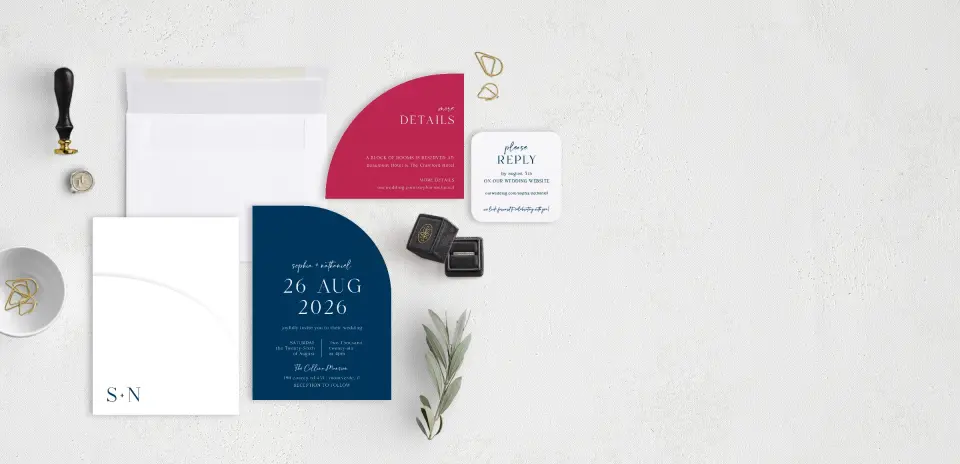 Stacked Wedding Invitations with pocket and coordinating items