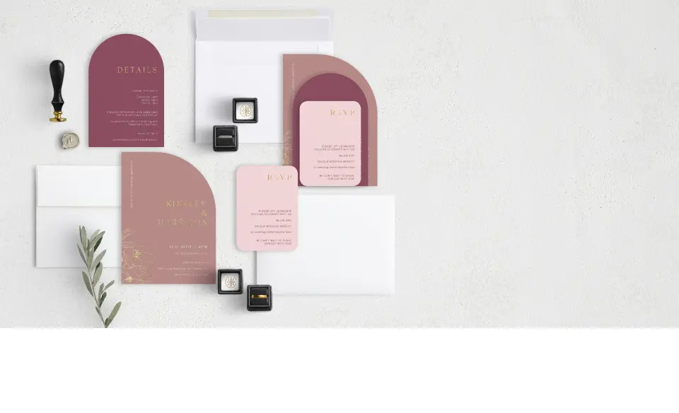 Stacked Wedding Invitations with coordinating items