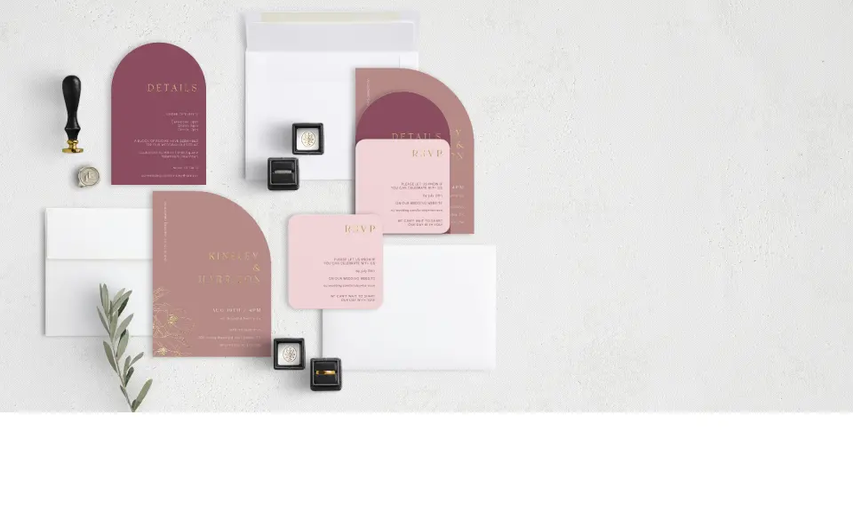 Stacked Wedding Invitations with coordinating items
