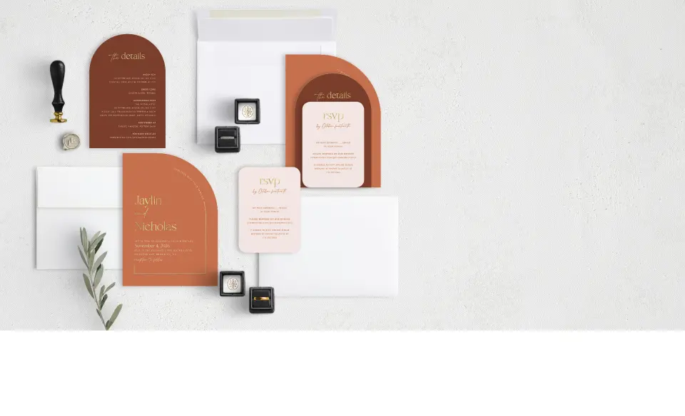 Stacked Wedding Invitations with coordinating items