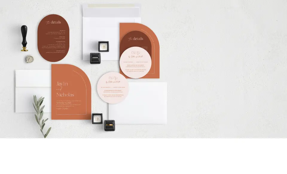Stacked Wedding Invitations with coordinating items
