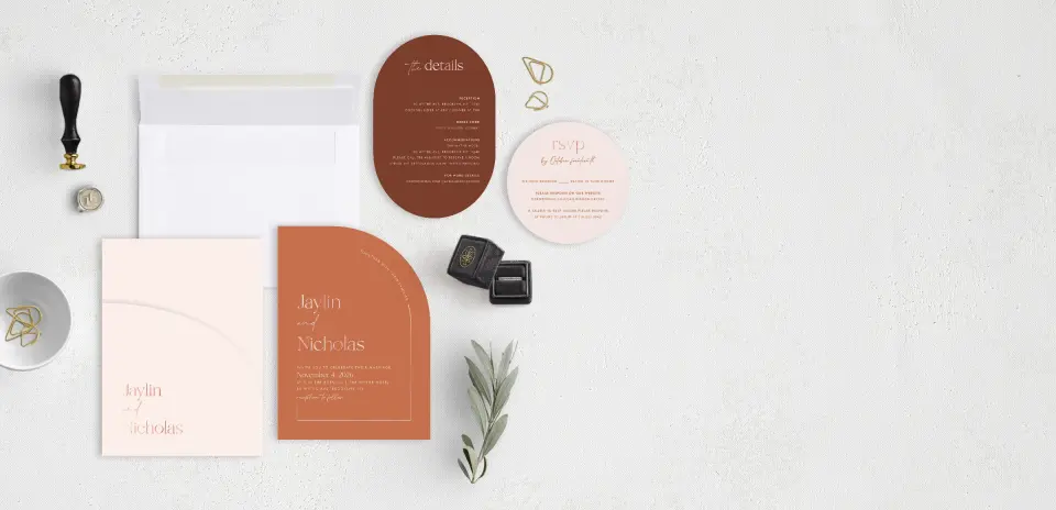 Stacked Wedding Invitations with pocket and coordinating items