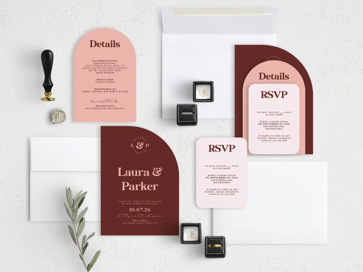 Stacked Wedding Invitations with coordinating items