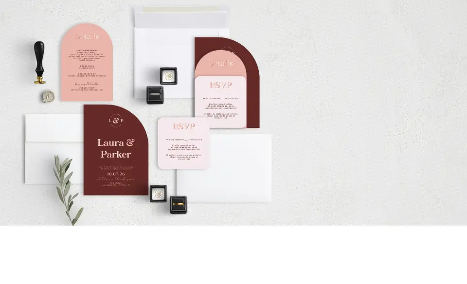 Stacked Wedding Invitations with coordinating items