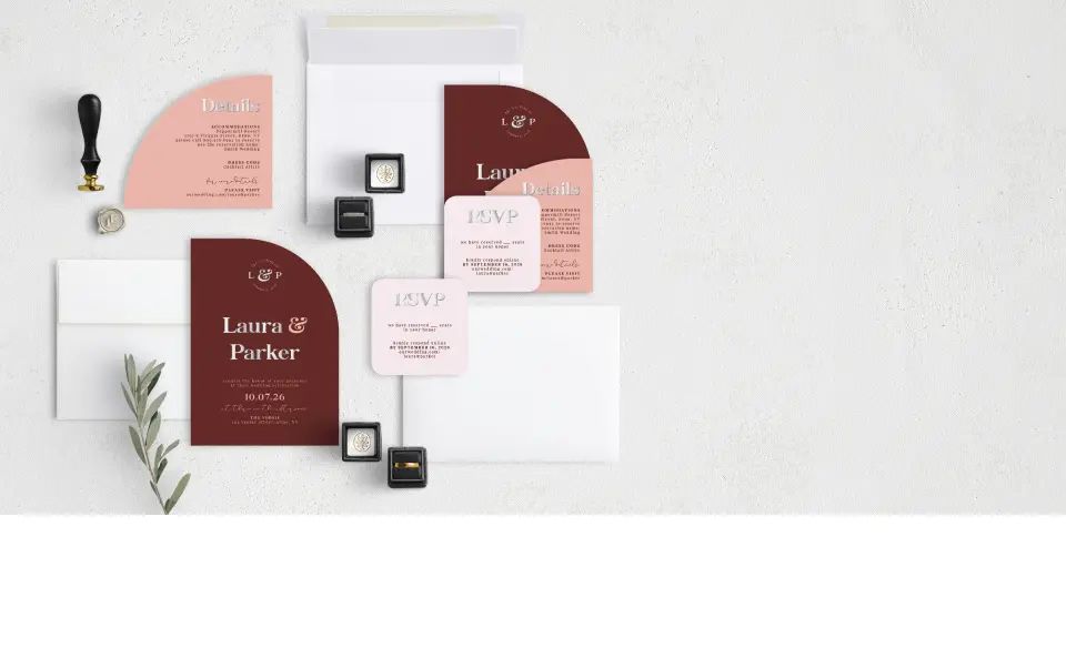 Stacked Wedding Invitations with coordinating items