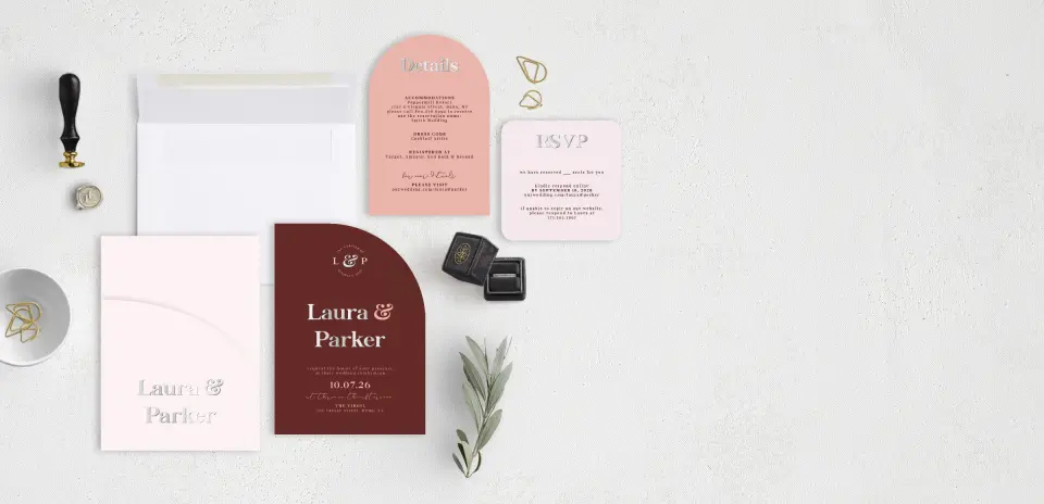 Stacked Wedding Invitations with pocket and coordinating items