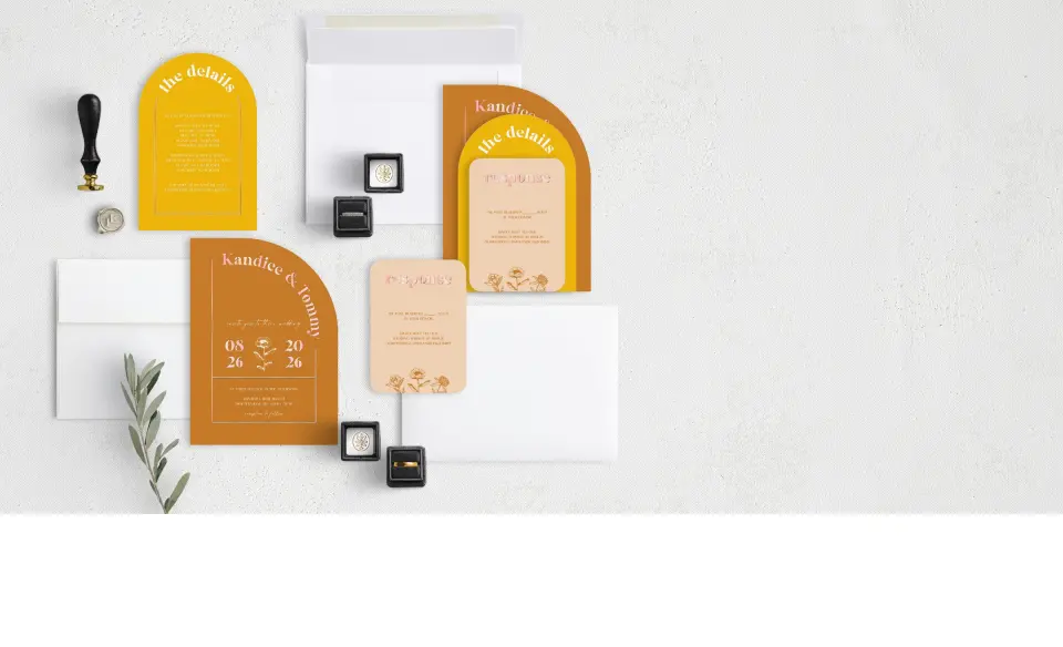 Stacked Wedding Invitations with coordinating items