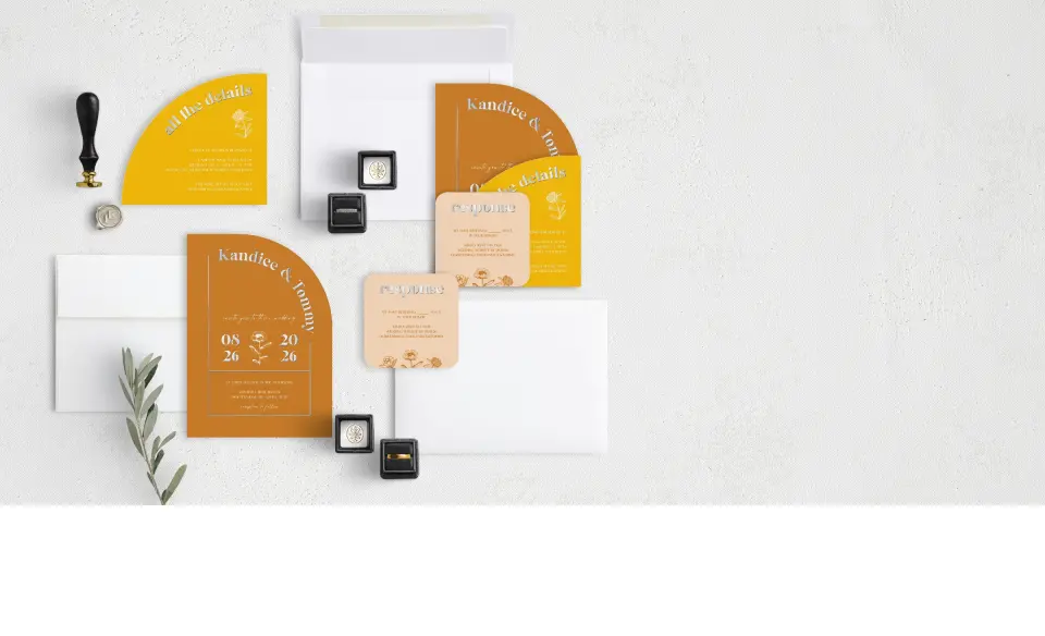 Stacked Wedding Invitations with coordinating items