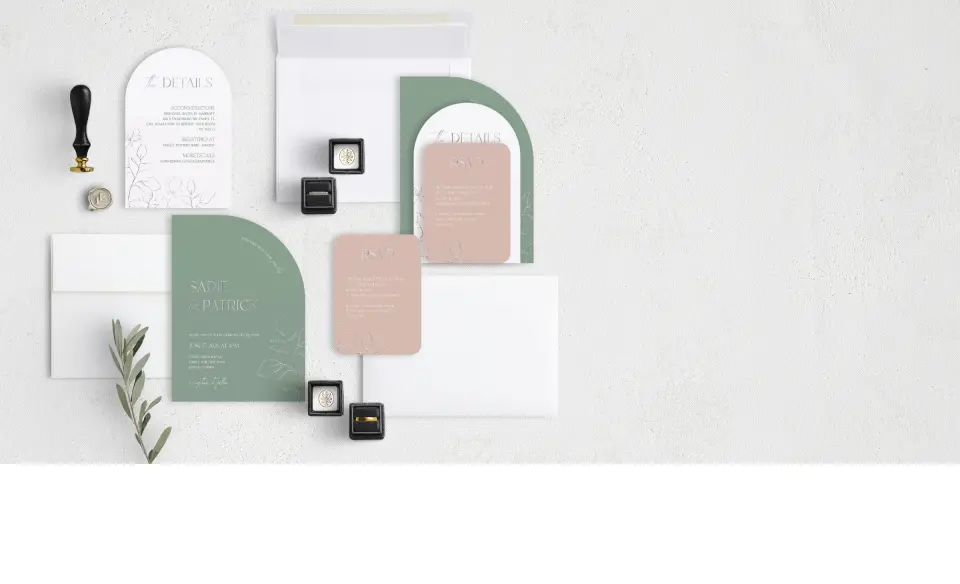 Stacked Wedding Invitations with coordinating items