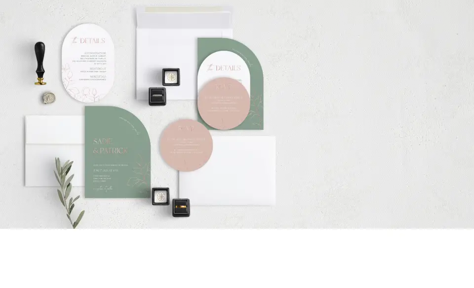 Stacked Wedding Invitations with coordinating items
