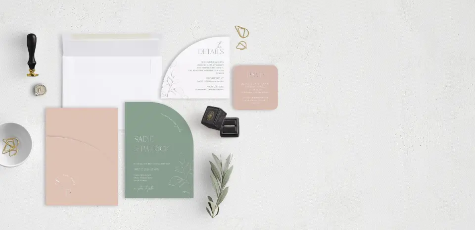 Stacked Wedding Invitations with pocket and coordinating items