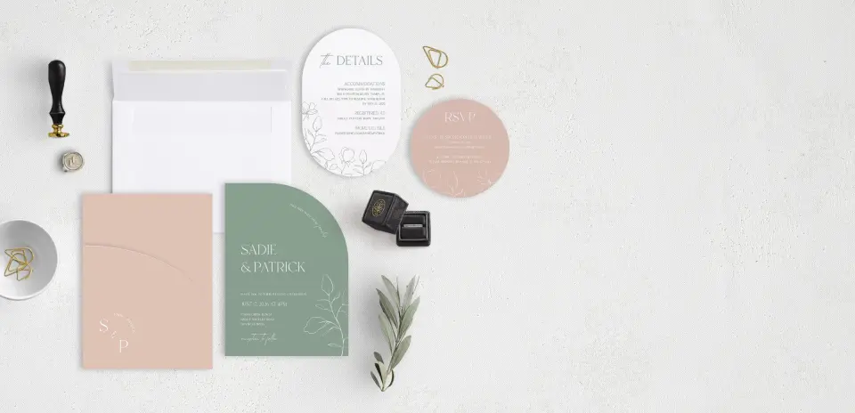 Stacked Wedding Invitations with pocket and coordinating items