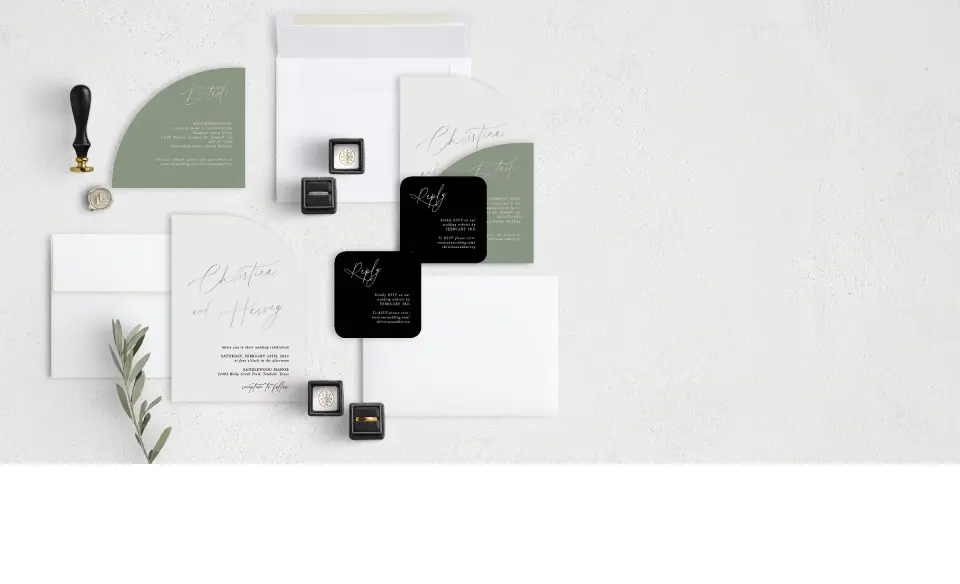 Stacked Wedding Invitations with coordinating items