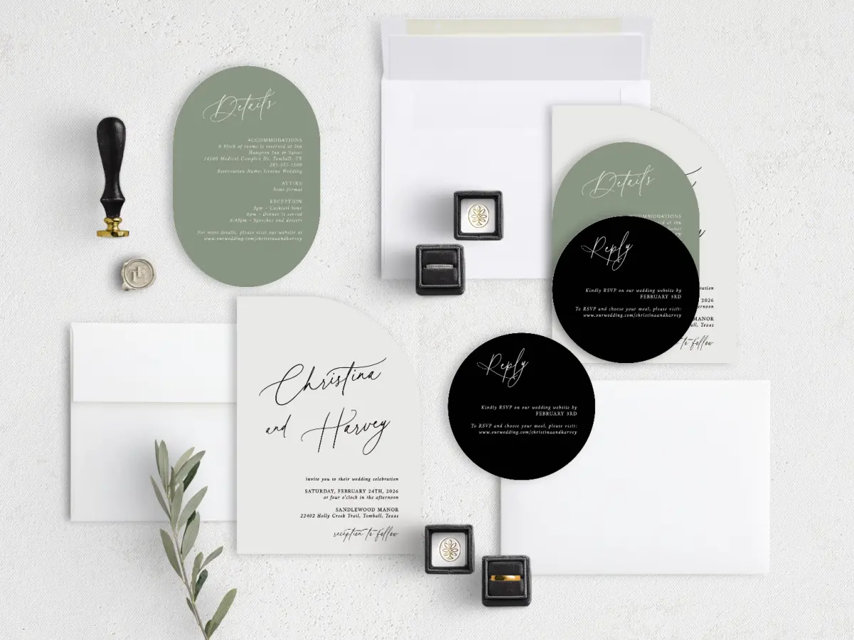 Stacked Wedding Invitations with coordinating items
