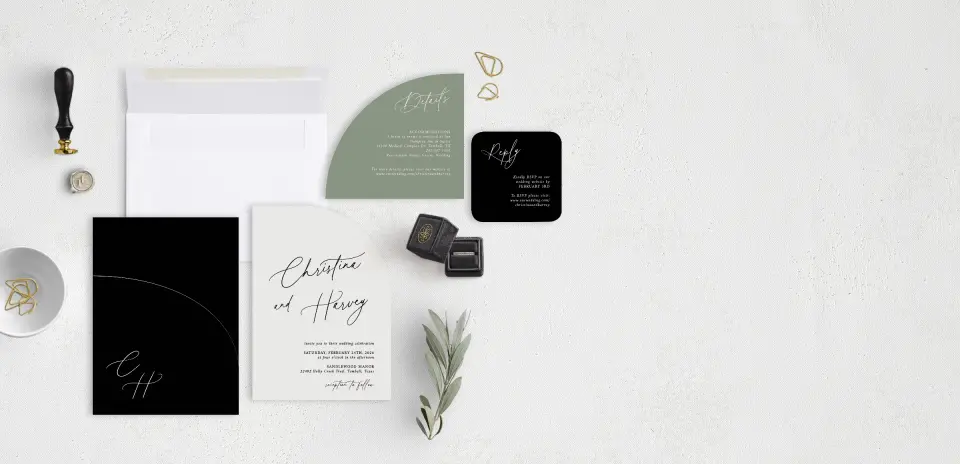 Stacked Wedding Invitations with pocket and coordinating items
