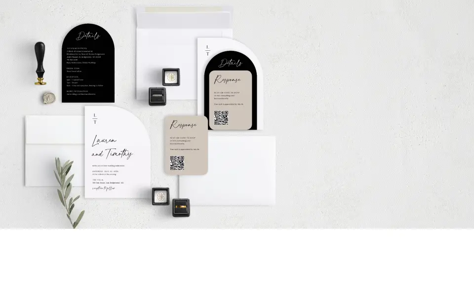 Stacked Wedding Invitations with coordinating items