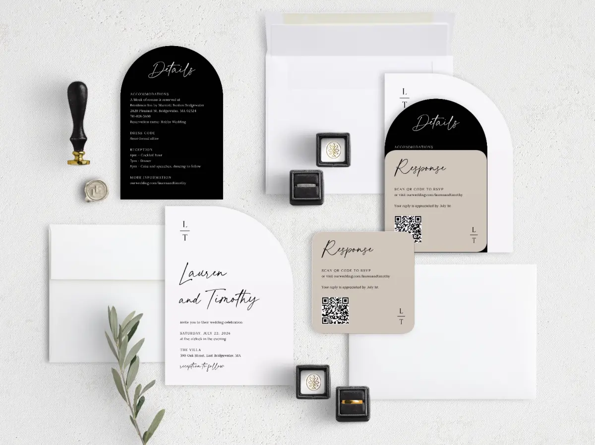 Stacked Wedding Invitations with coordinating items