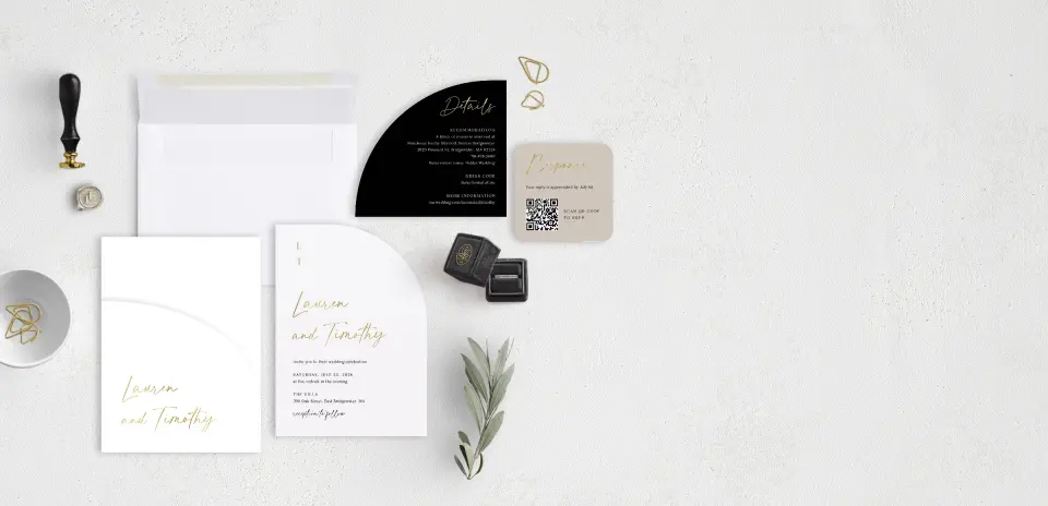 Stacked Wedding Invitations with pocket and coordinating items