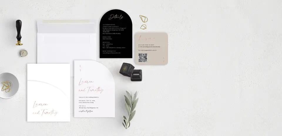 Stacked Wedding Invitations with pocket and coordinating items