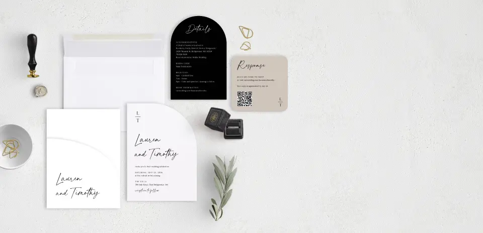 Stacked Wedding Invitations with pocket and coordinating items