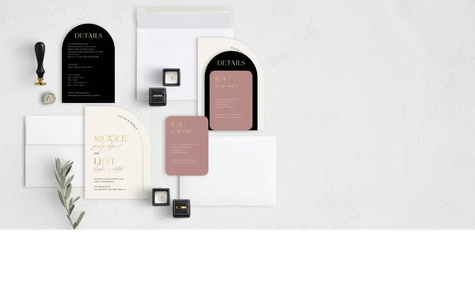 Stacked Wedding Invitations with coordinating items